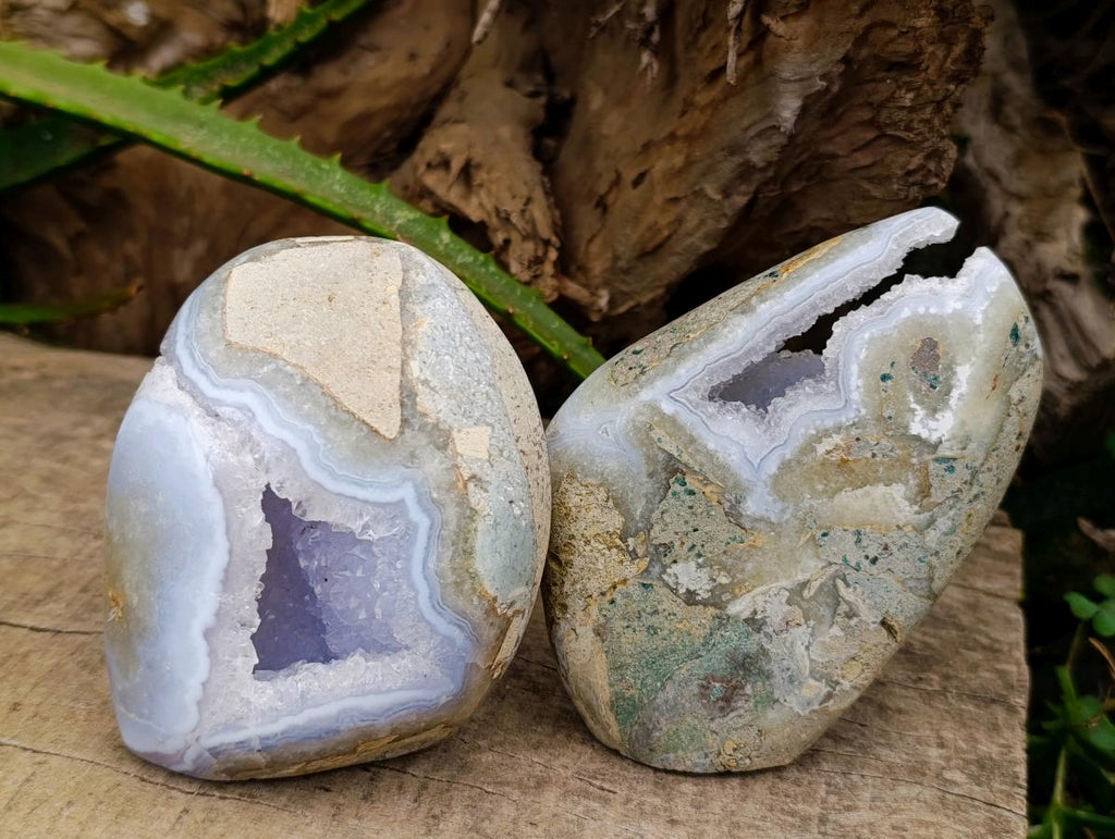 Polished Blue Lace Agate Standing Free Forms x 6 From Nsanje, Malawi
