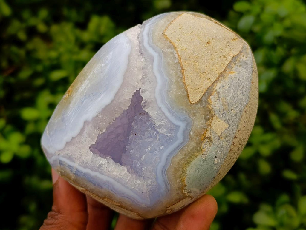 Polished Blue Lace Agate Standing Free Forms x 6 From Nsanje, Malawi