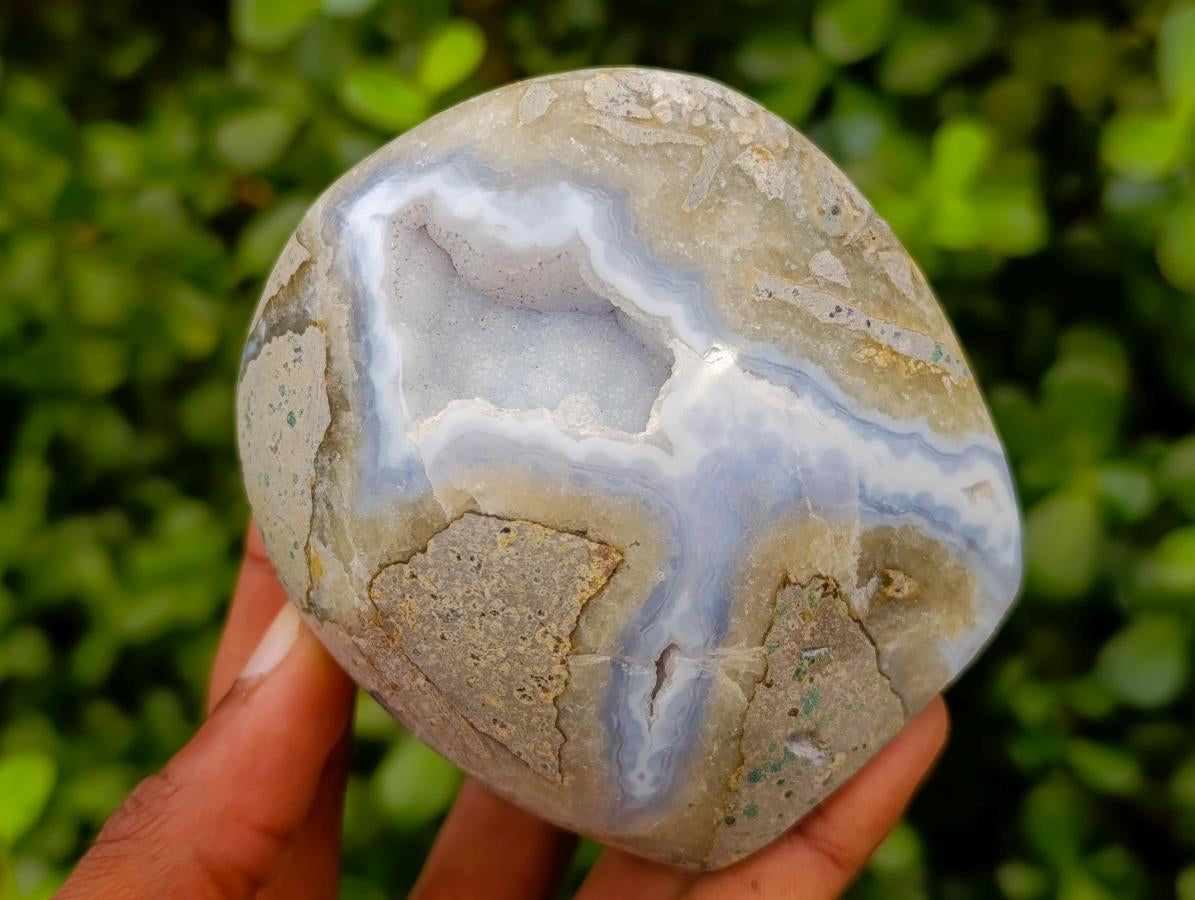 Polished Blue Lace Agate Standing Free Forms x 6 From Nsanje, Malawi