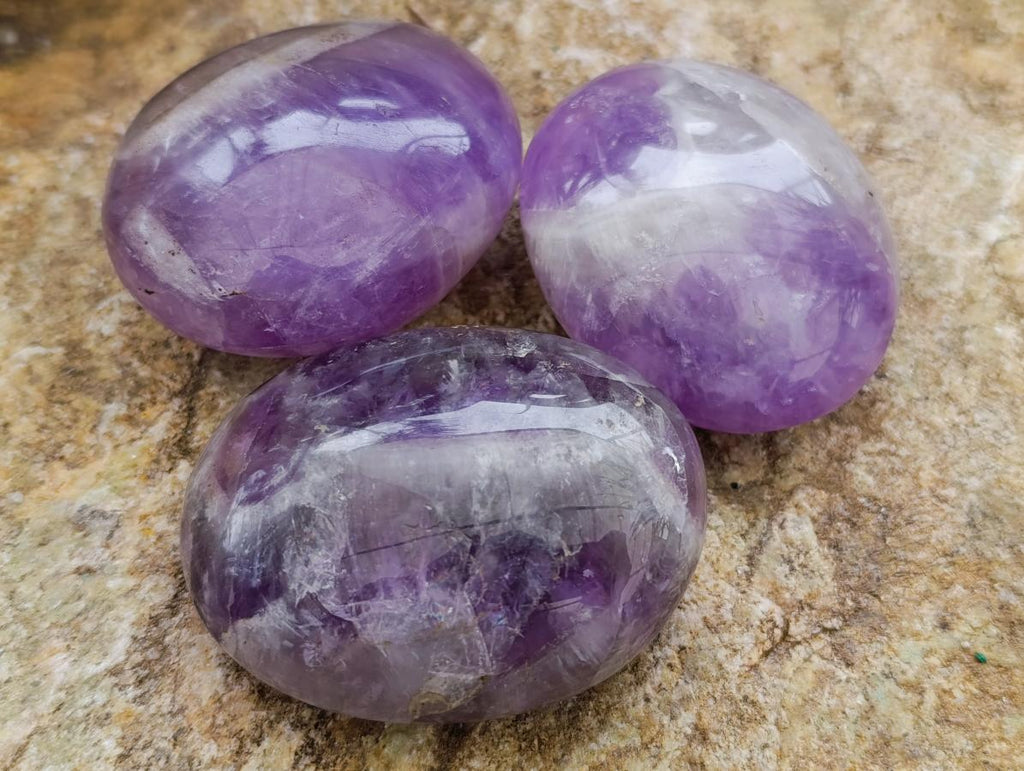 Polished Banded Amethyst Galets x 12 From Madagascar