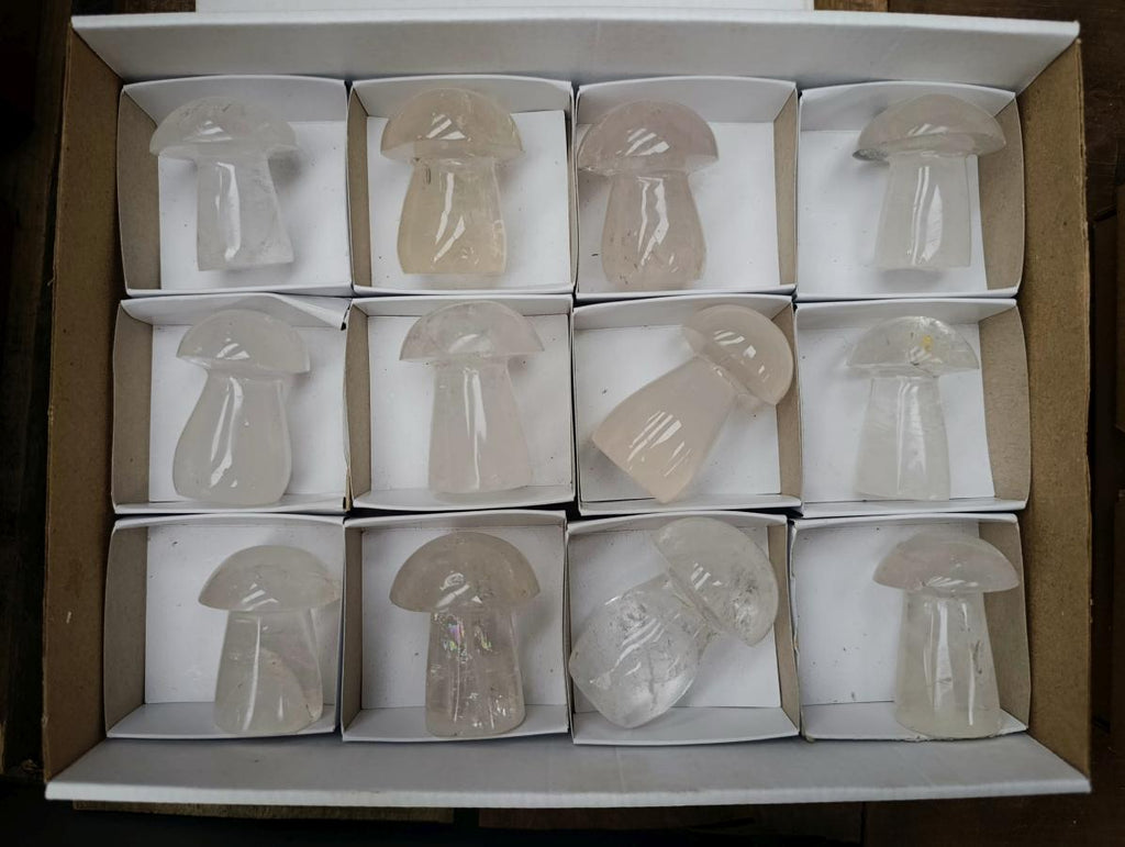 Polished Clear Quartz and Girasol Mushrooms x 12 From Madagascar