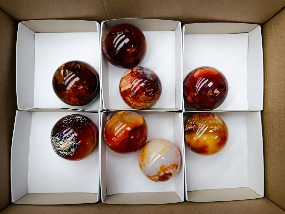 Polished Carnelian Agate Gemstone Spheres x 8 From Madagascar