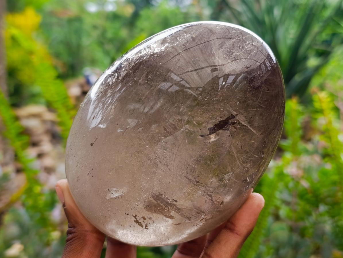 Polished Smokey Window Quartz Standing Free Forms x 2 From Madagascar