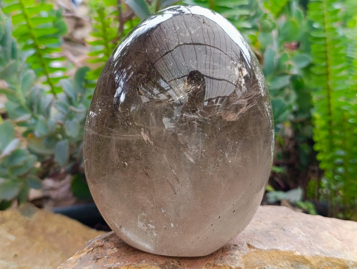 Polished Smokey Window Quartz Standing Free Forms x 2 From Madagascar
