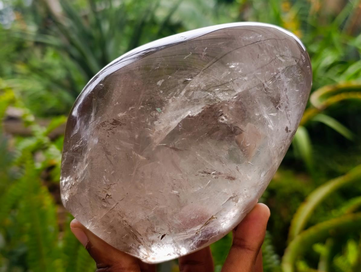 Polished Smokey Window Quartz Standing Free Forms x 2 From Madagascar