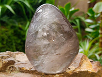 Polished Smokey Window Quartz Standing Free Forms x 2 From Madagascar