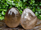 Polished Smokey Window Quartz Standing Free Forms x 2 From Madagascar