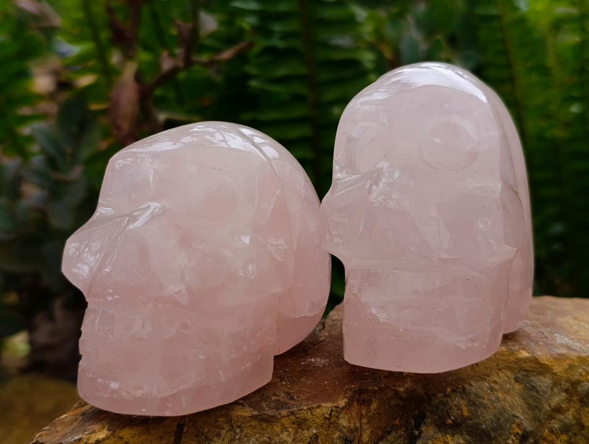 Hand Made Gemmy Rose Quartz Skulls x 4 From Madagascar