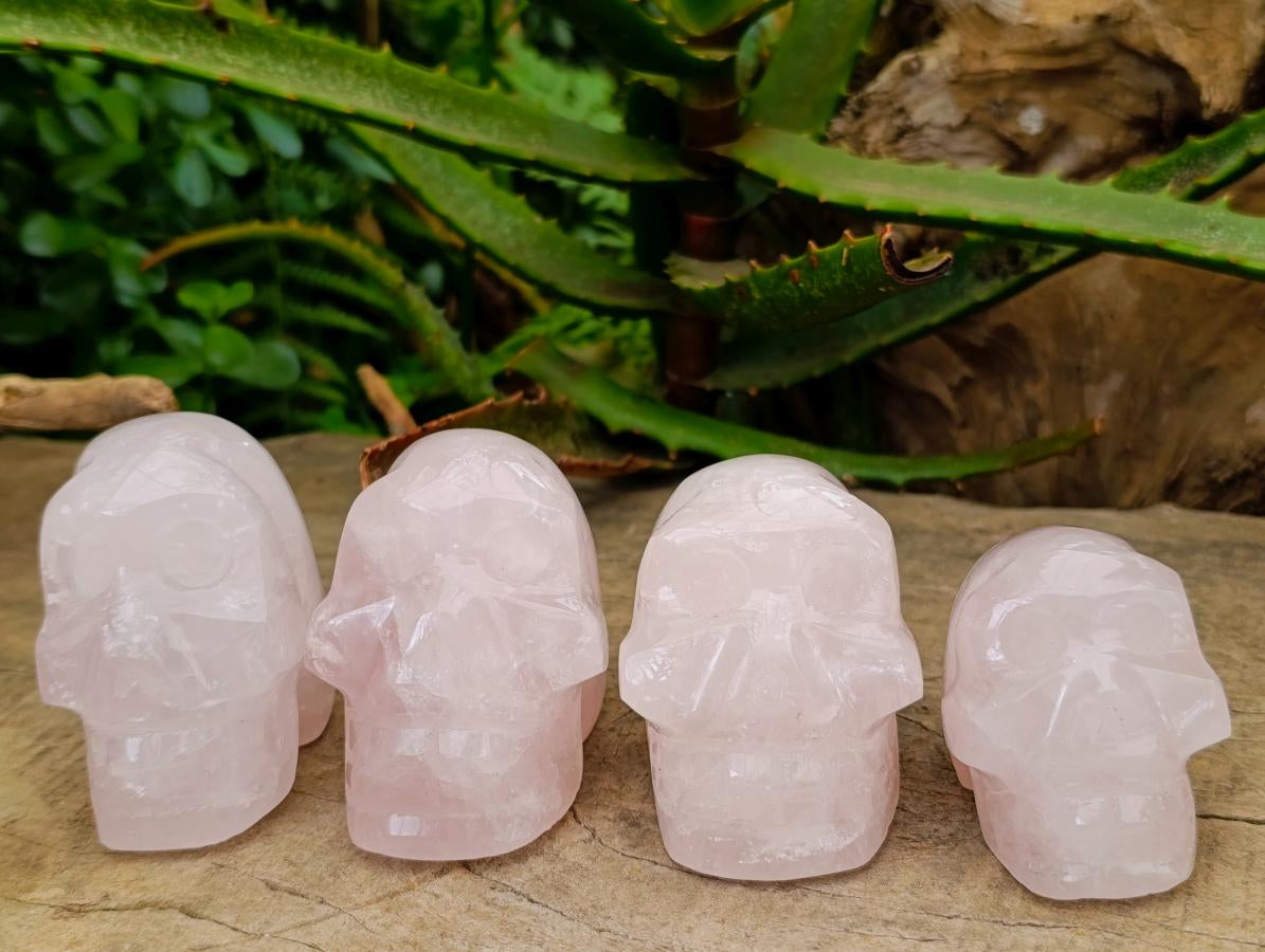 Hand Made Gemmy Rose Quartz Skulls x 4 From Madagascar