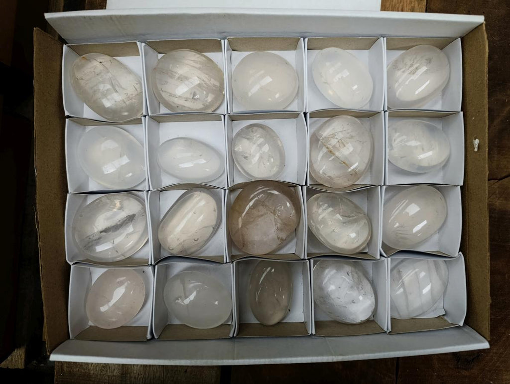 Polished Girasol Pearl Quartz Palm Stones x 20 From Ambatondrazaka, Madagascar - Toprock Gemstones and Minerals 