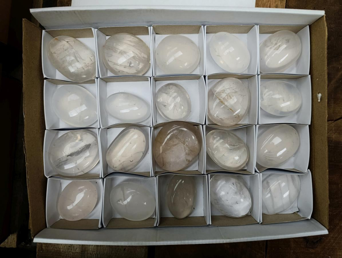 Polished Girasol Pearl Quartz Palm Stones x 20 From Ambatondrazaka, Madagascar