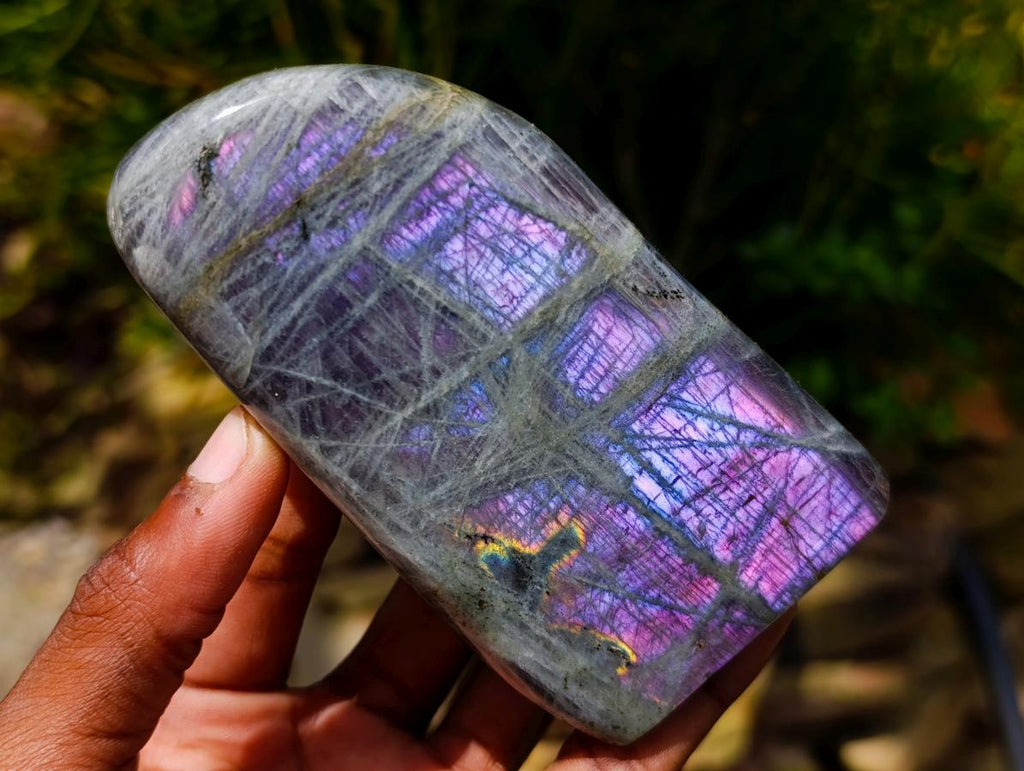 Polished Sunset Labradorite Standing Free Forms x 3 From Madagascar