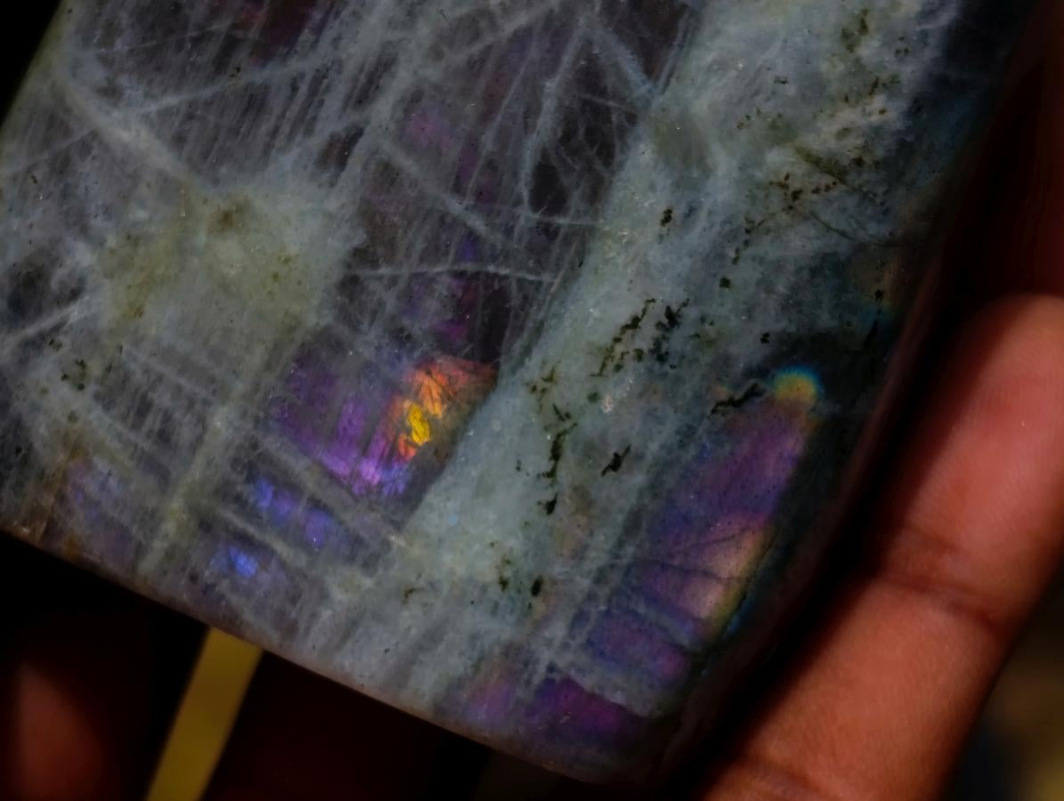 Polished Sunset Labradorite Standing Free Forms x 3 From Madagascar