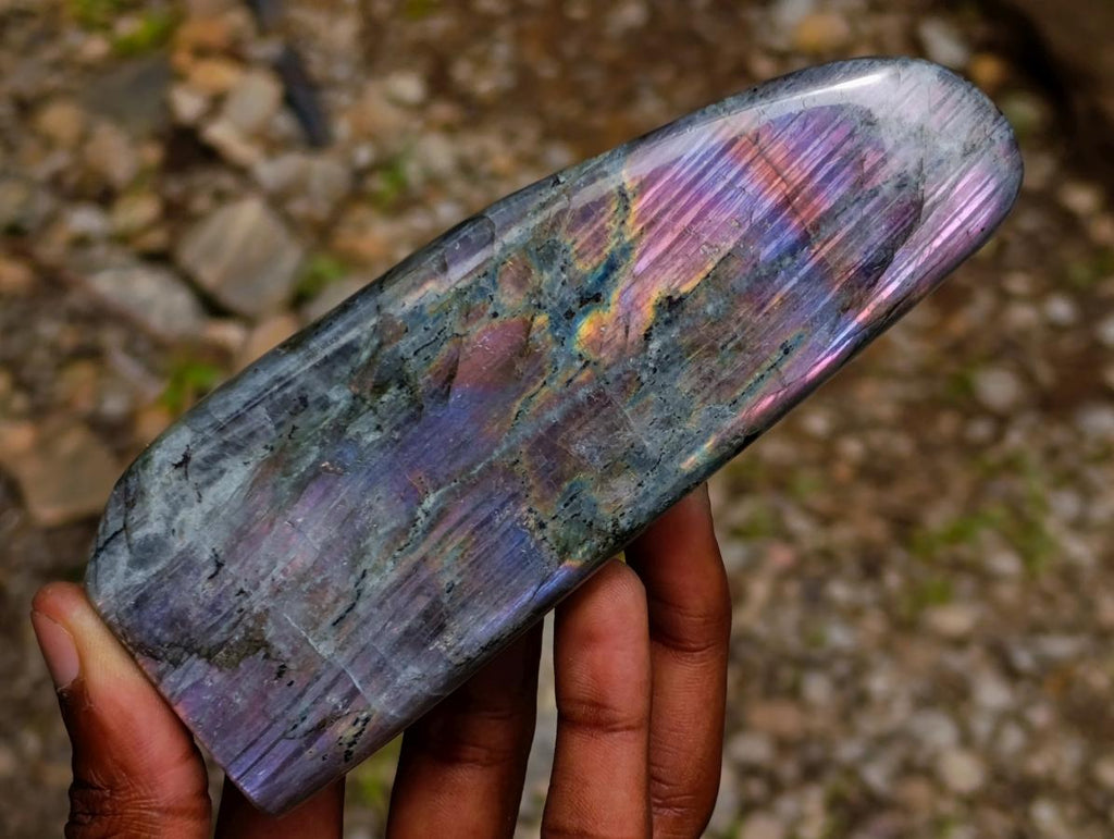 Polished Sunset Labradorite Standing Free Forms x 3 From Madagascar