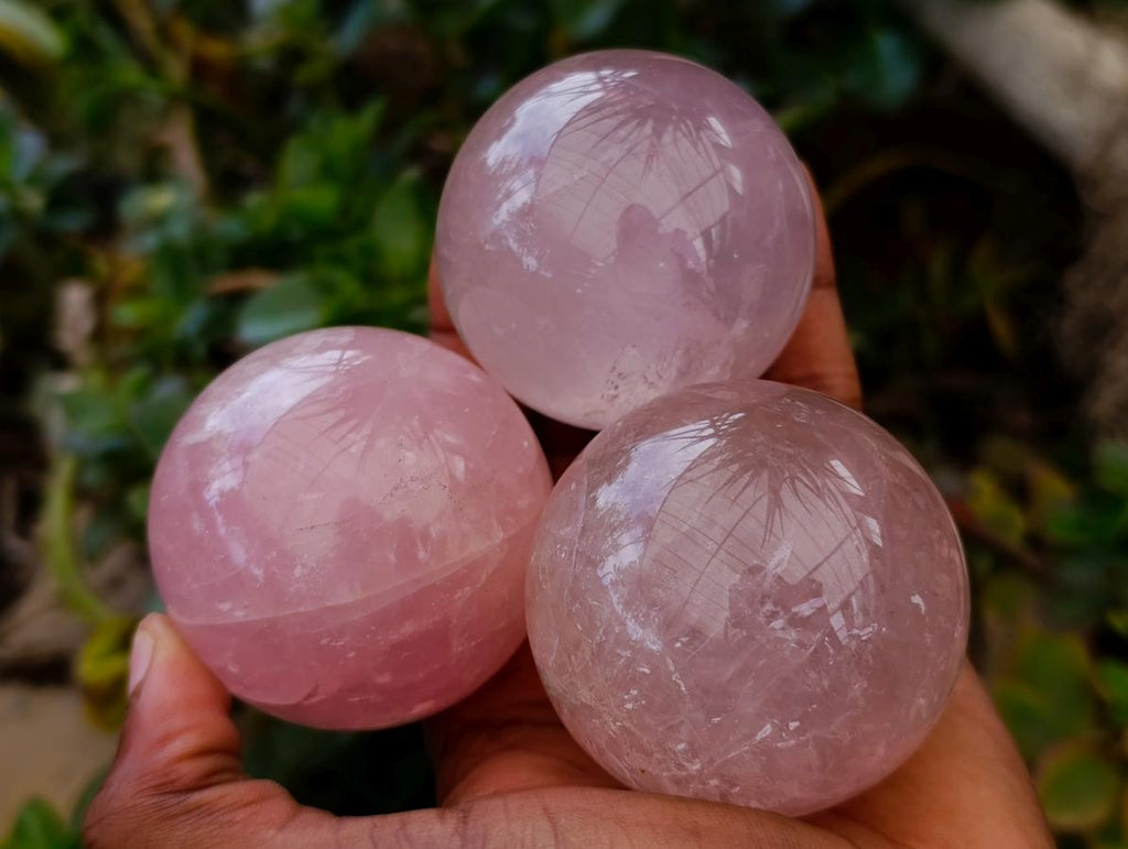 Polished Gemmy Star Rose Quartz Spheres x 6 From Madagascar