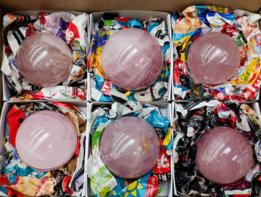 Polished Gemmy Star Rose Quartz Spheres x 6 From Madagascar