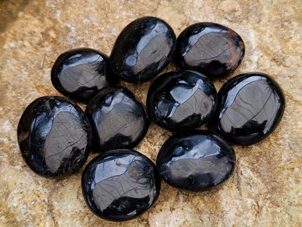 Polished Black Tourmaline Galets x 35 From Madagascar