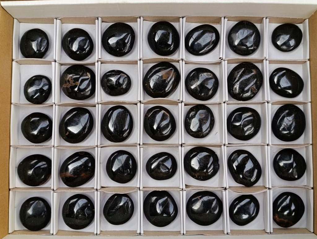 Polished Black Tourmaline Galets x 35 From Madagascar