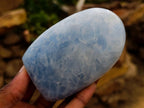 Polished Blue Calcite Standing Free Forms x 6 From Madagascar