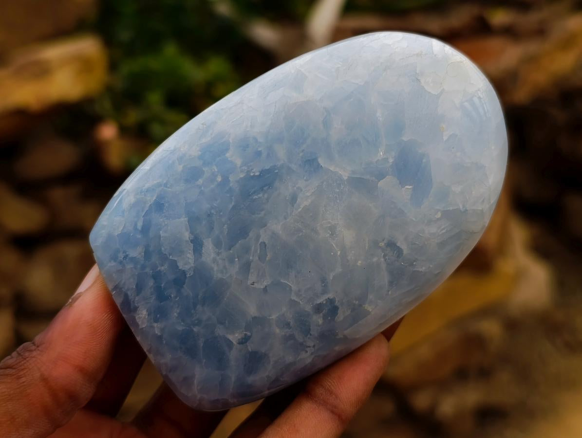 Polished Blue Calcite Standing Free Forms x 6 From Madagascar