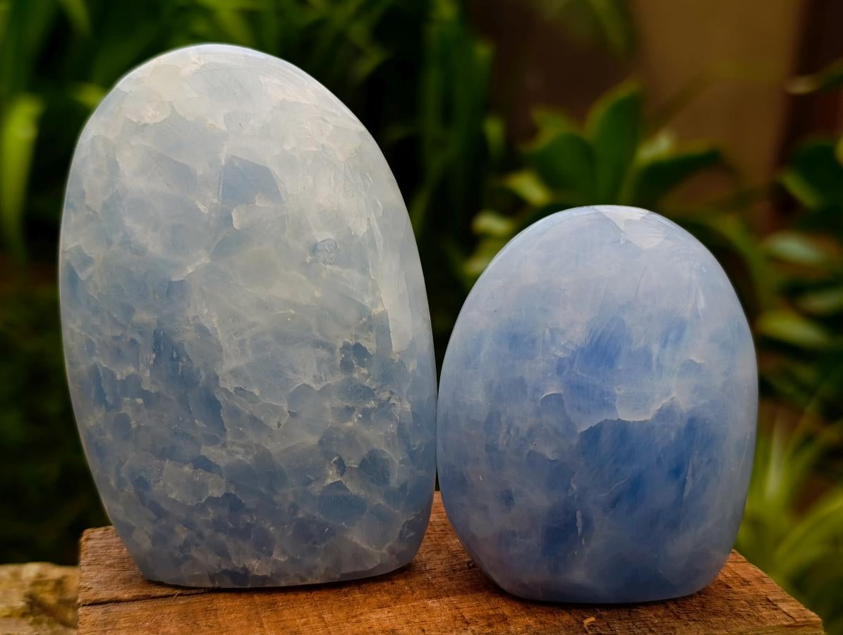 Polished Blue Calcite Standing Free Forms x 6 From Madagascar