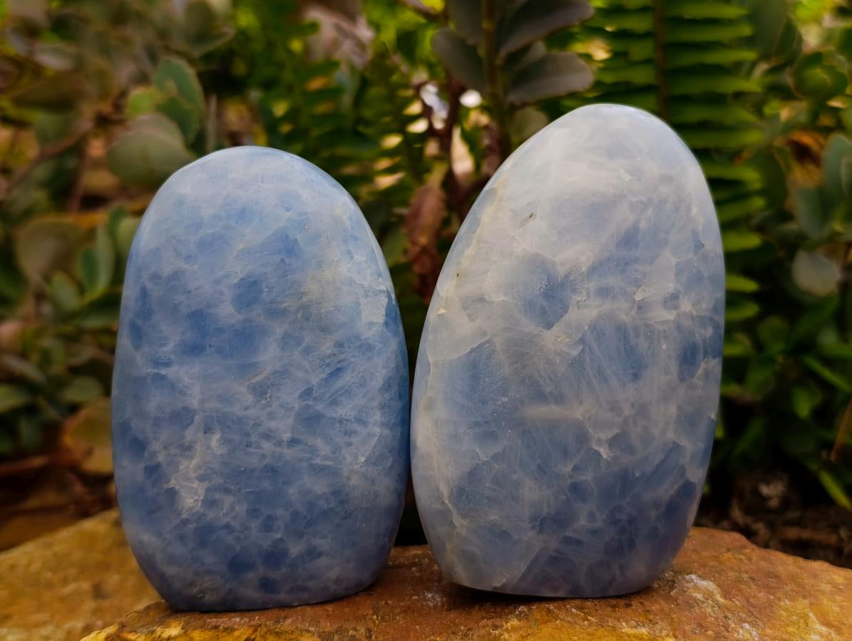 Polished Blue Calcite Standing Free Forms x 6 From Madagascar