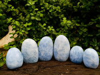 Polished Blue Calcite Standing Free Forms x 6 From Madagascar