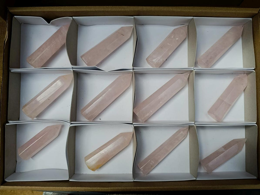 Polished Gemmy Rose Quartz Crystals x 12 From Madagascar