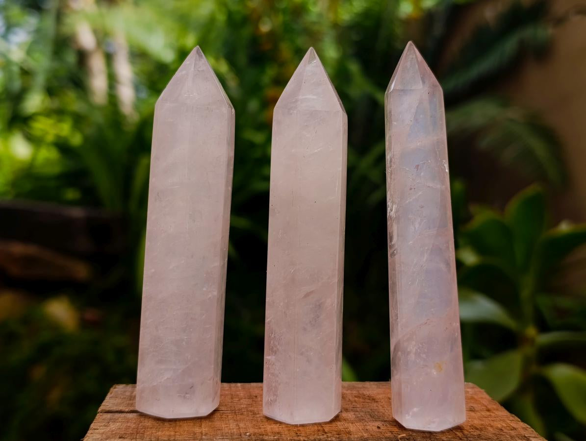 Polished Gemmy Rose Quartz Crystals x 12 From Madagascar