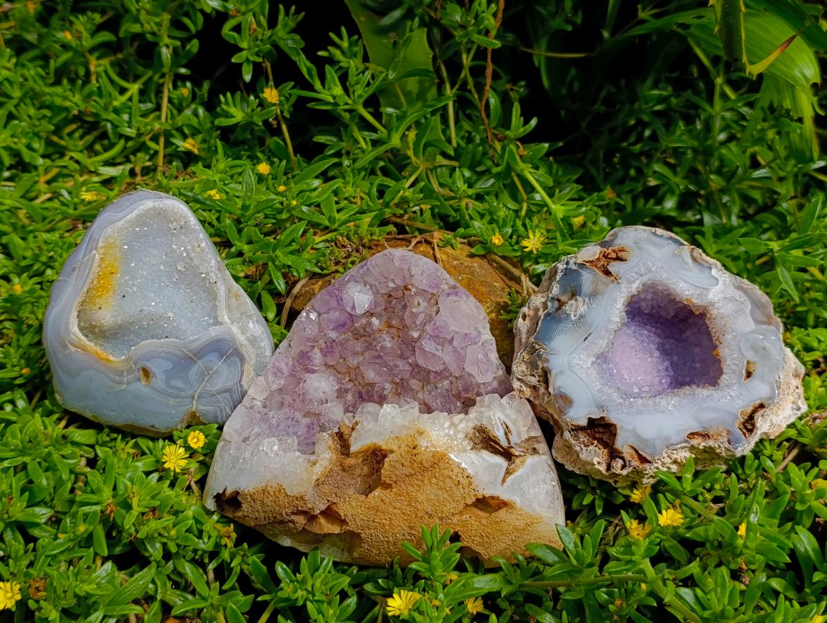 Polished Agate Amethyst Geodes x 3 From Maintirano, Madagascar