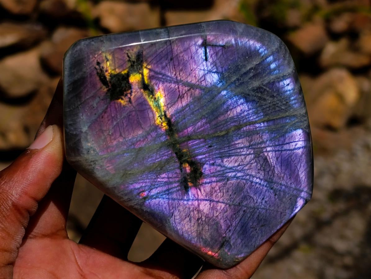 Polished Rare Purple Sunset Flash Labradorite Standing Free Forms x 2 From Madagascar