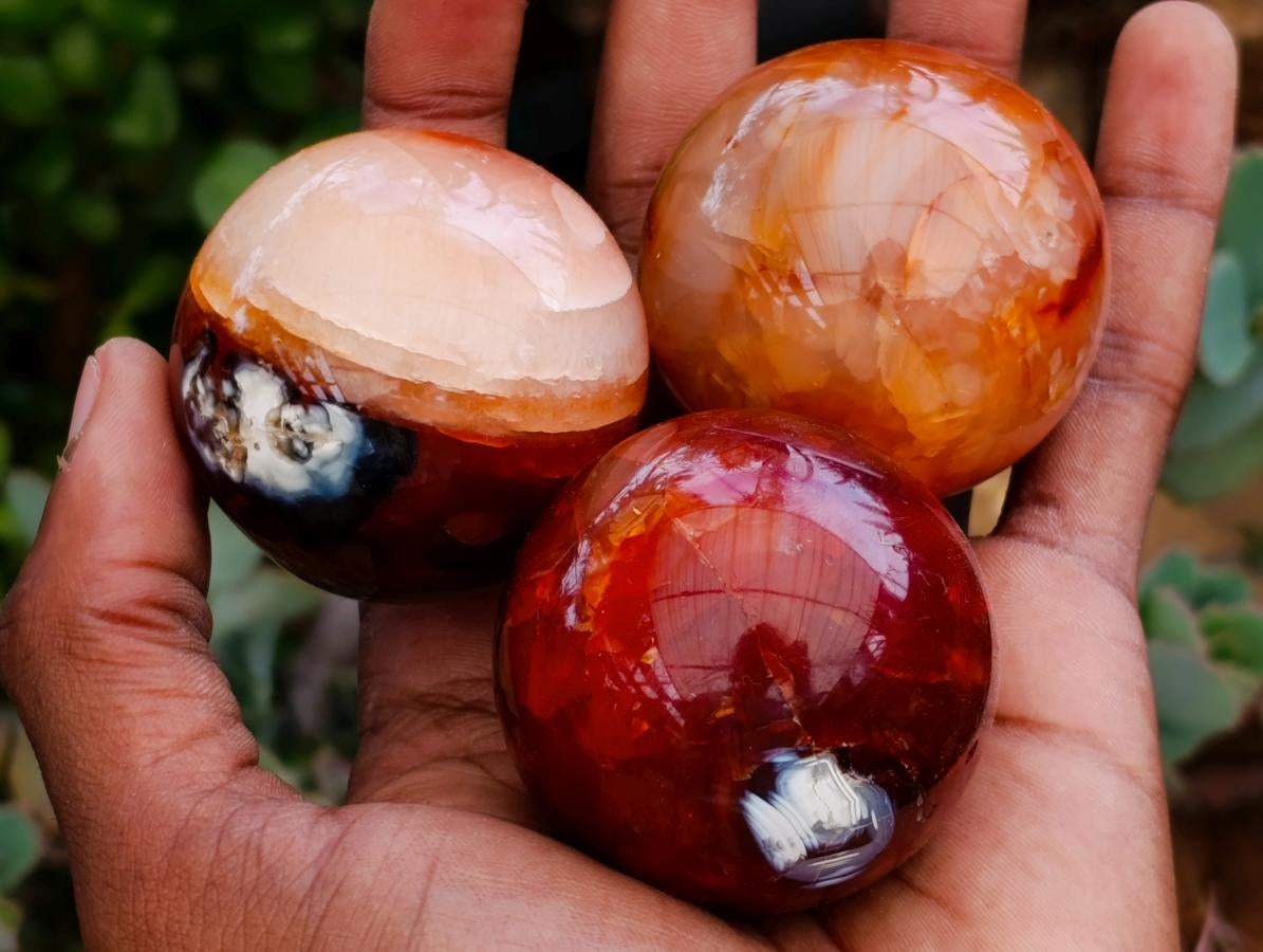Polished Carnelian Agate Gemstone Spheres x 12 From Madagascar