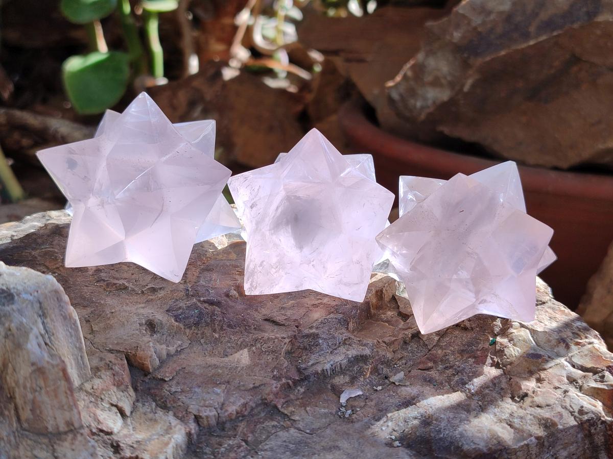 Hand Made Gemmy Rose Quartz Merkabahs x 4 From Madagascar