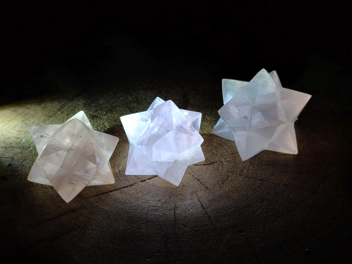 Hand Made Gemmy Rose Quartz Merkabahs x 4 From Madagascar