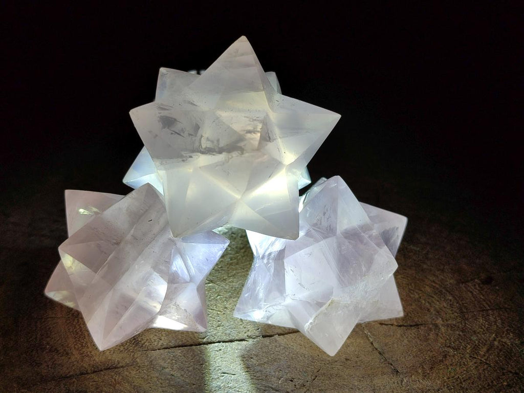 Hand Made Gemmy Rose Quartz Merkabahs x 4 From Madagascar