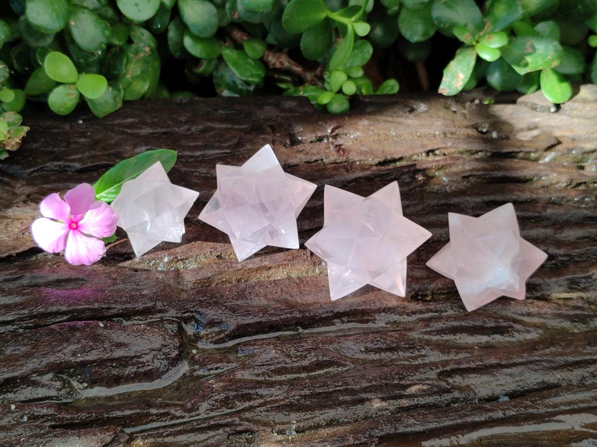 Hand Made Gemmy Rose Quartz Merkabahs x 4 From Madagascar