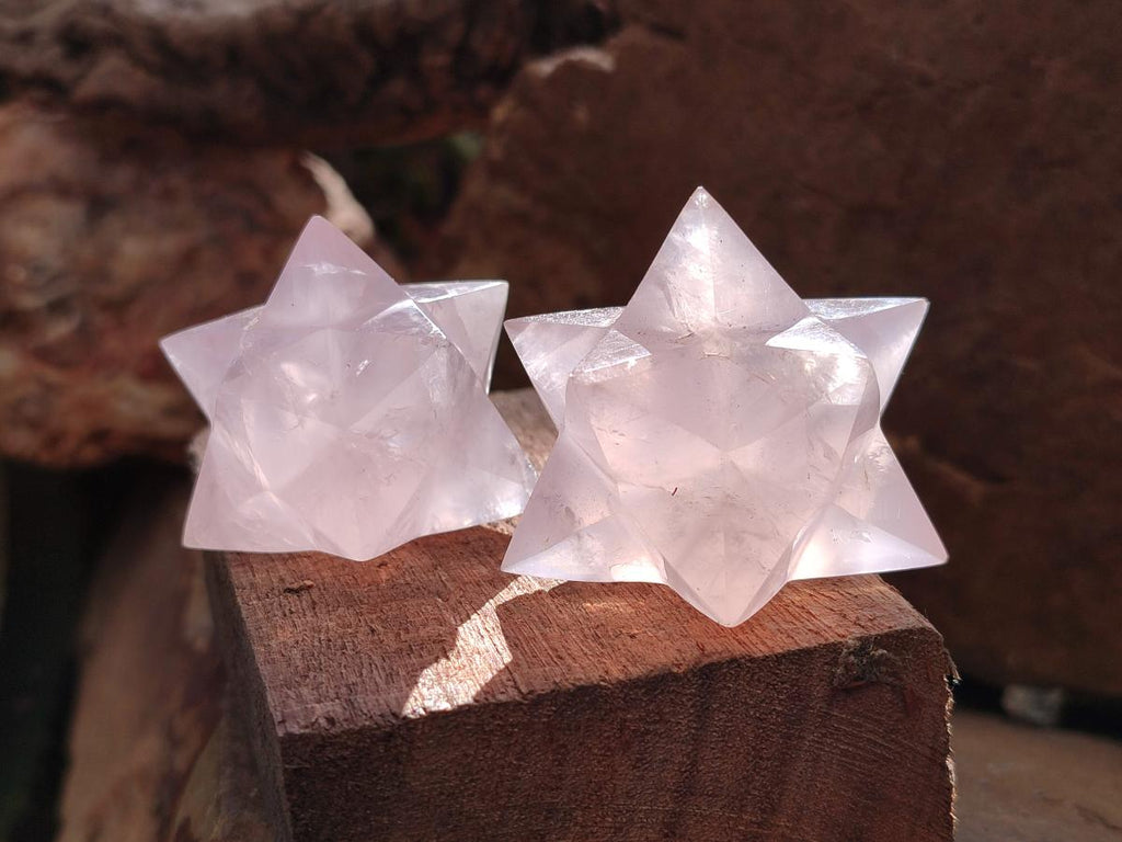 Hand Made Gemmy Rose Quartz Merkabahs x 4 From Madagascar