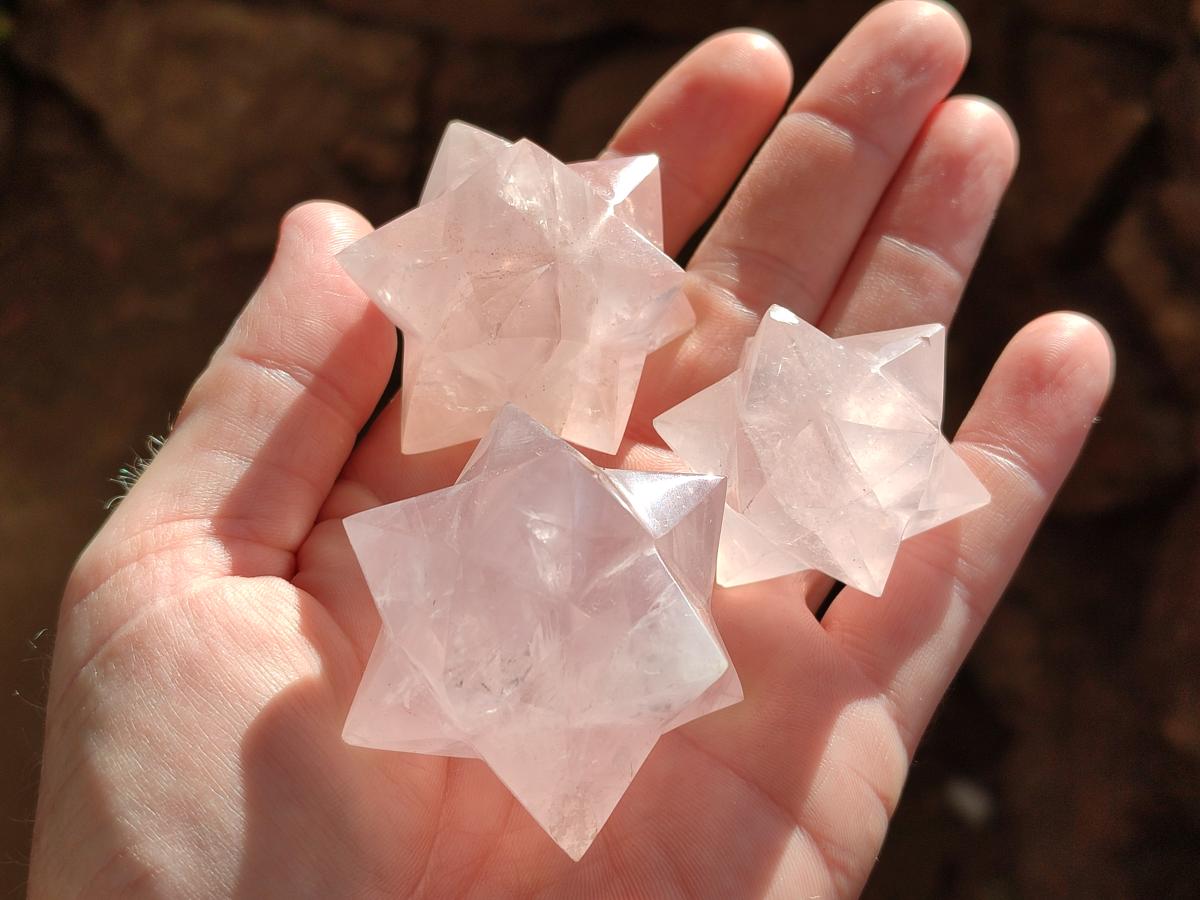 Hand Made Gemmy Rose Quartz Merkabahs x 4 From Madagascar