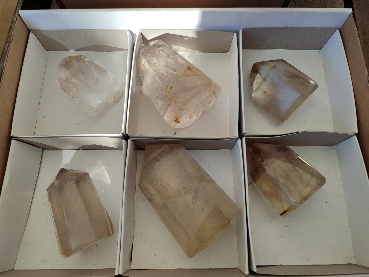 Polished Phantom Smokey Quartz Crystals x 6 From Madagascar