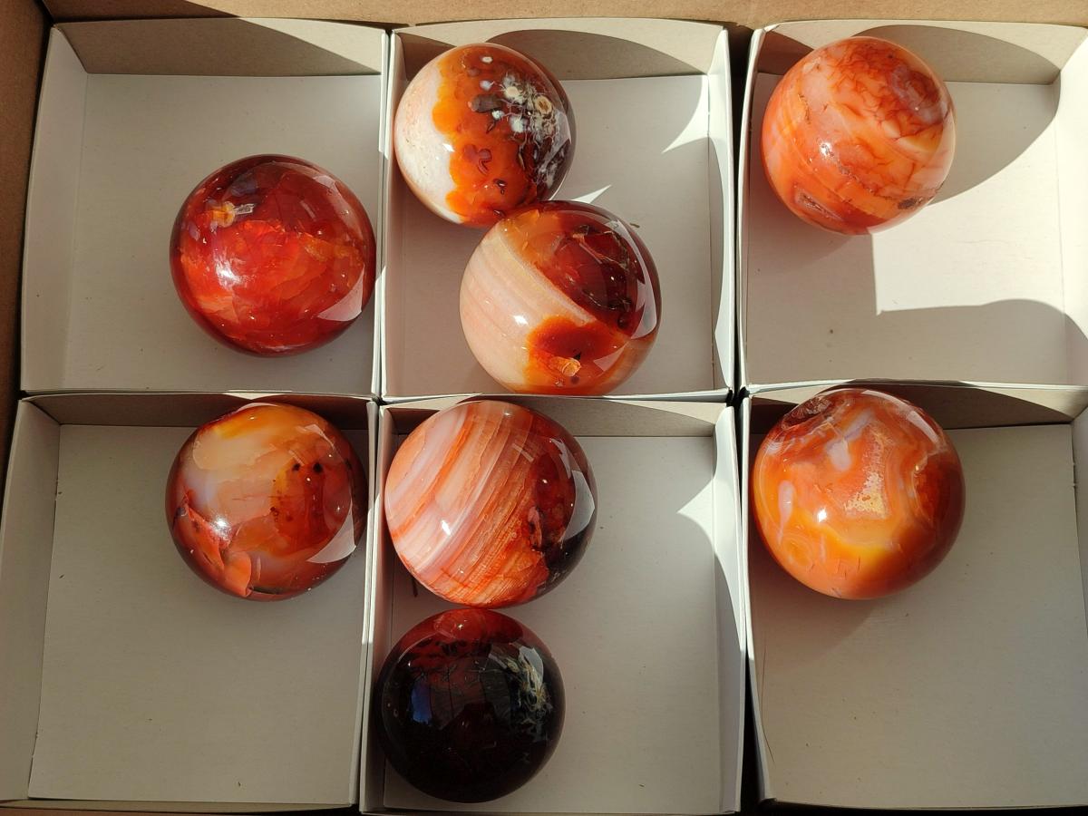 Polished Carnelian Agate Gemstone Spheres x 8 From Madagascar