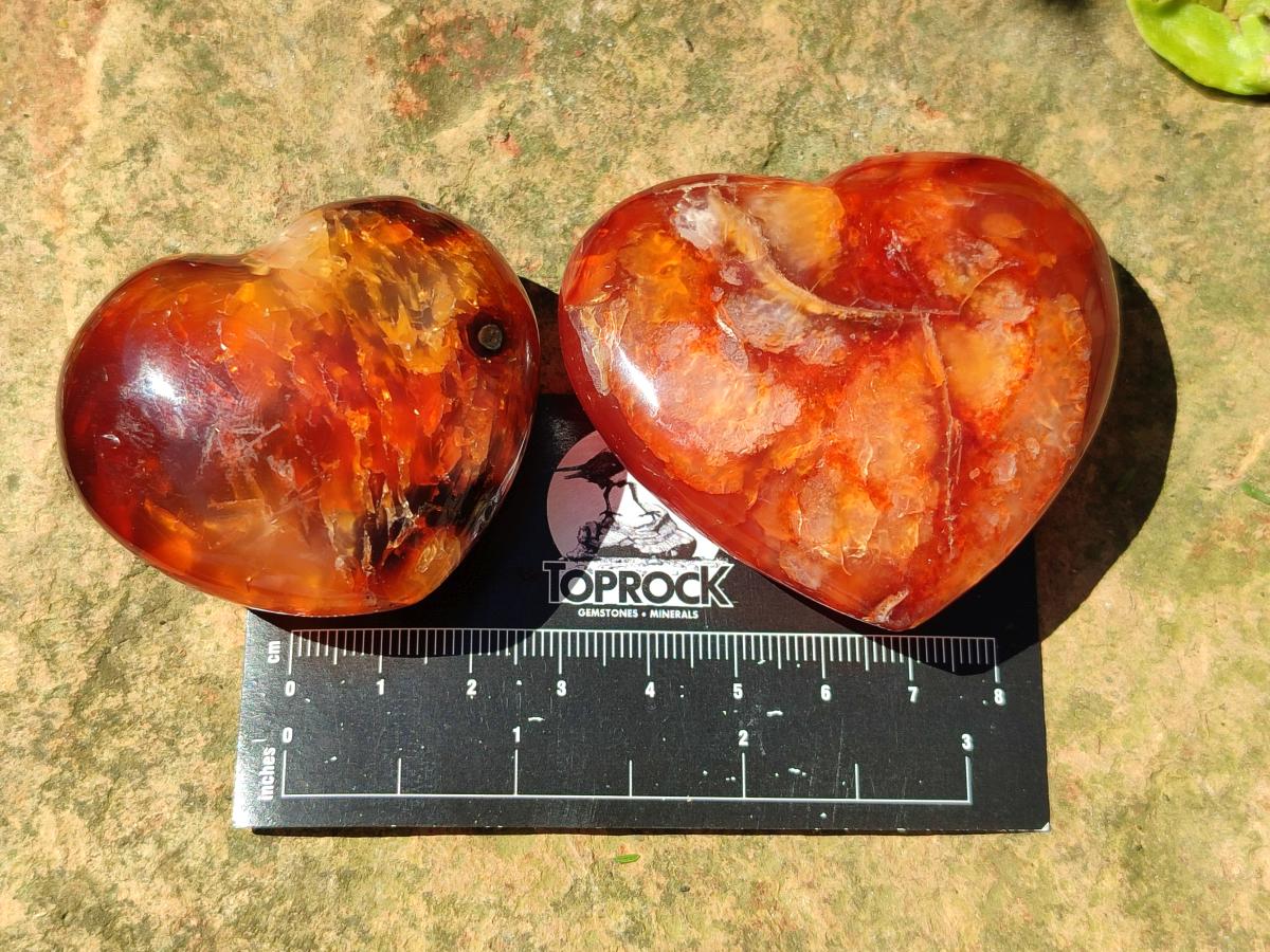 Polished Carnelian Agate Gemstone Hearts x 12 From Madagascar