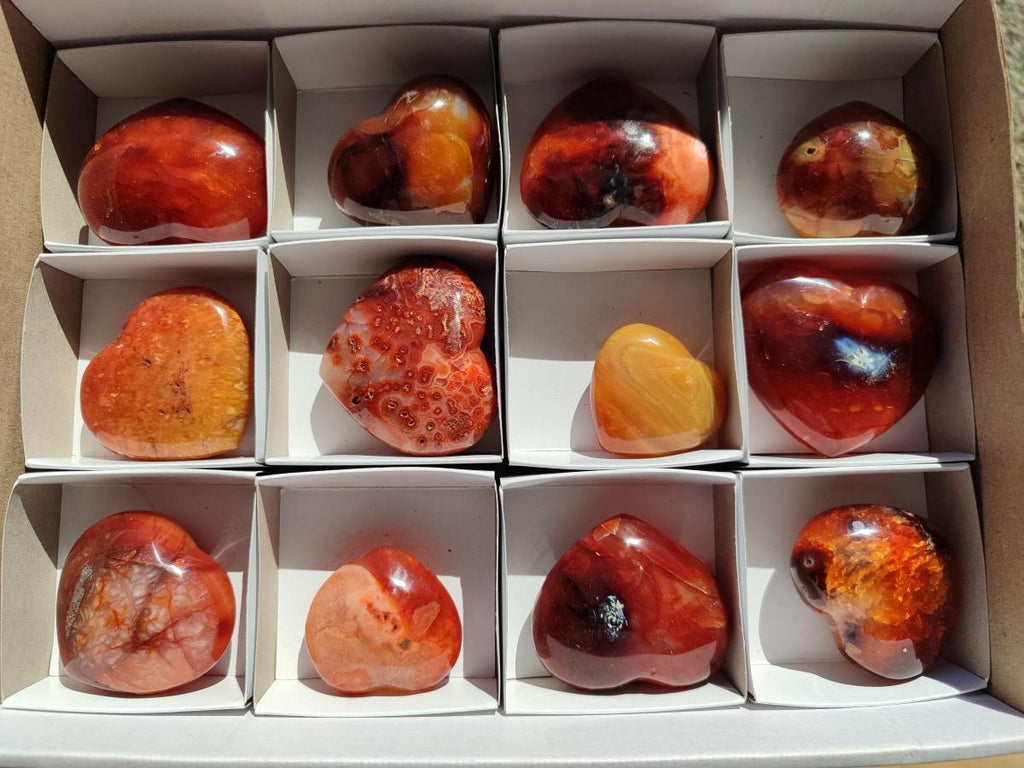 Polished Carnelian Agate Gemstone Hearts x 12 From Madagascar