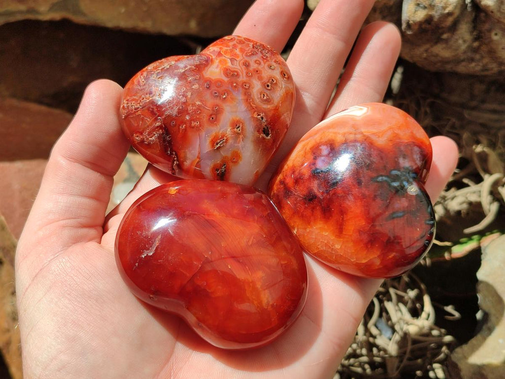 Polished Carnelian Agate Gemstone Hearts x 12 From Madagascar