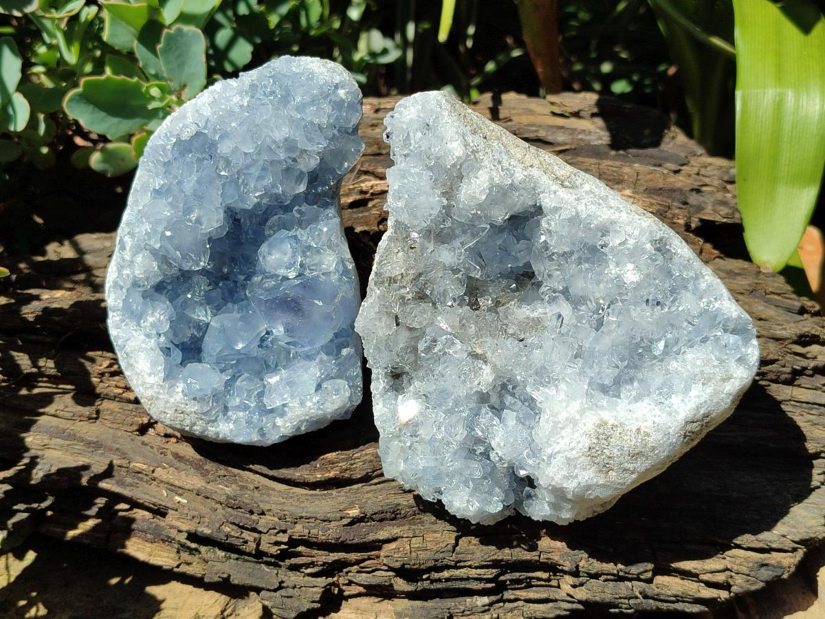 Natural Blue Celestite Geode Specimens x 2 From Sakoany, Madagascar