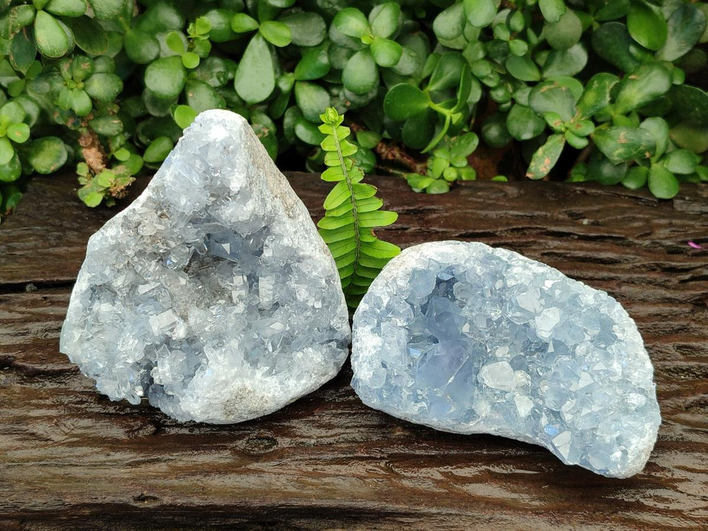 Natural Blue Celestite Geode Specimens x 2 From Sakoany, Madagascar