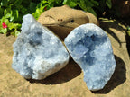 Natural Blue Celestite Geode Specimens x 2 From Sakoany, Madagascar