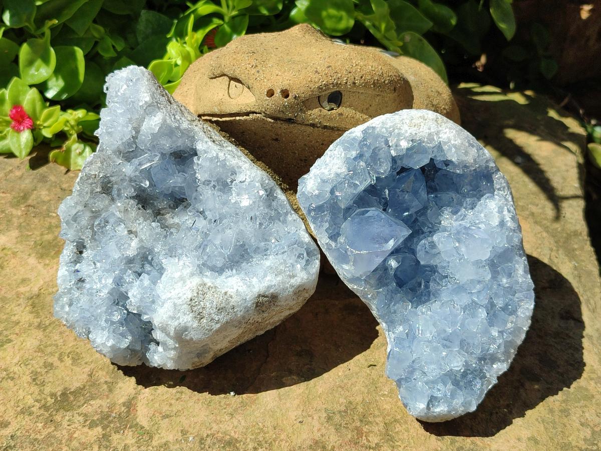Natural Blue Celestite Geode Specimens x 2 From Sakoany, Madagascar