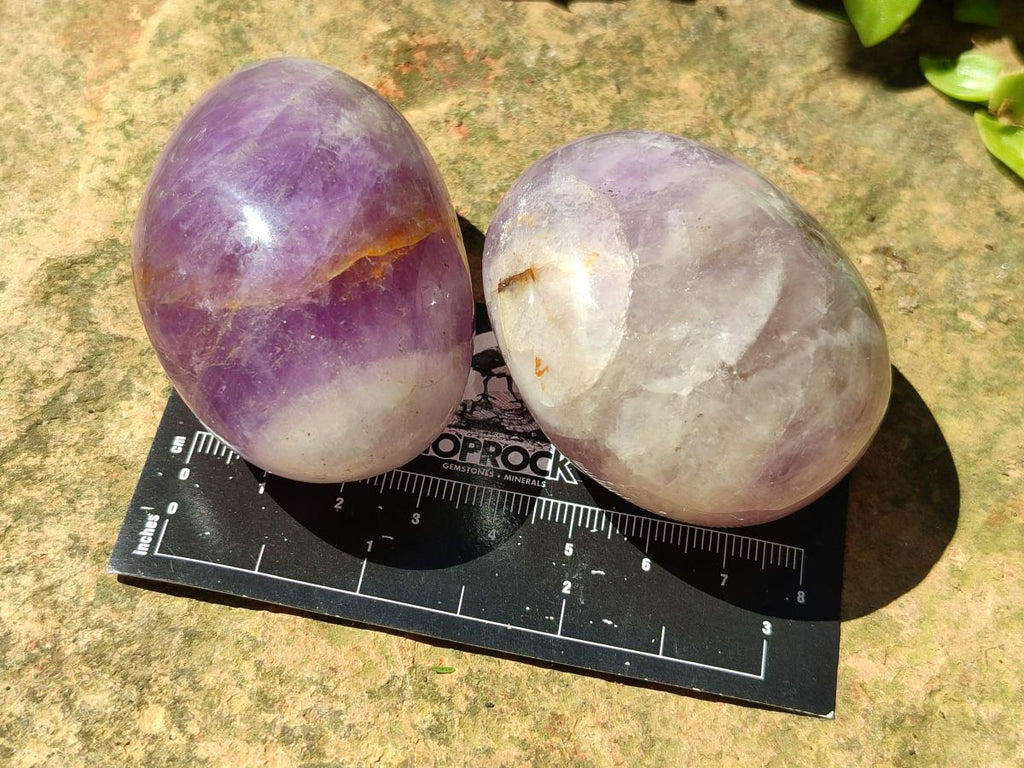 Polished Chevron Amethyst Palm Stones x 12 From Madagascar