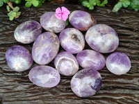 Polished Chevron Amethyst Palm Stones x 12 From Madagascar