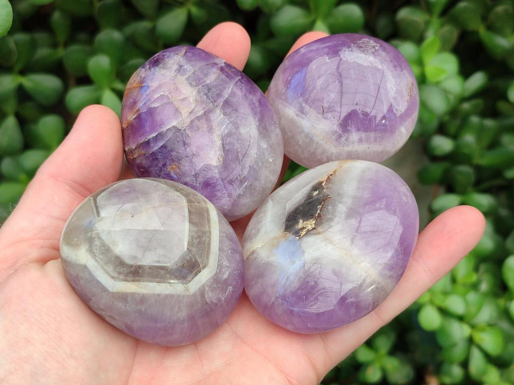 Polished Chevron Amethyst Palm Stones x 12 From Madagascar